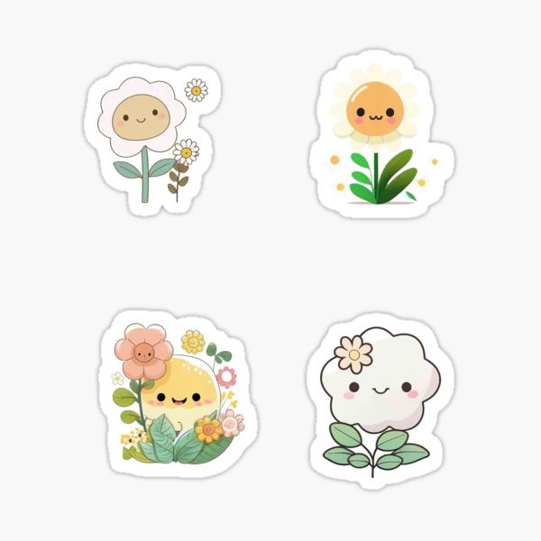 Cute Kawaii Flowers Pack 2 Sticker by Thewallart