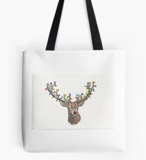 Rudolph reindeer with Christmas lights Tote Bag