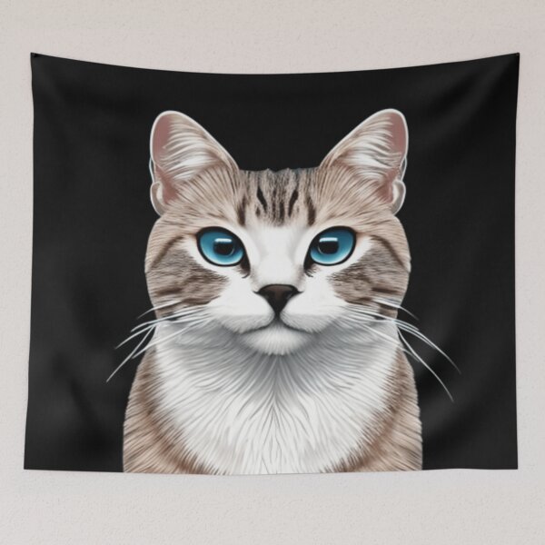 Item preview, Blue-Eyed Beauty: A Stunning Digital Portrait of an Anthropomorphic Cat designed and sold by TrippyTextiles.
