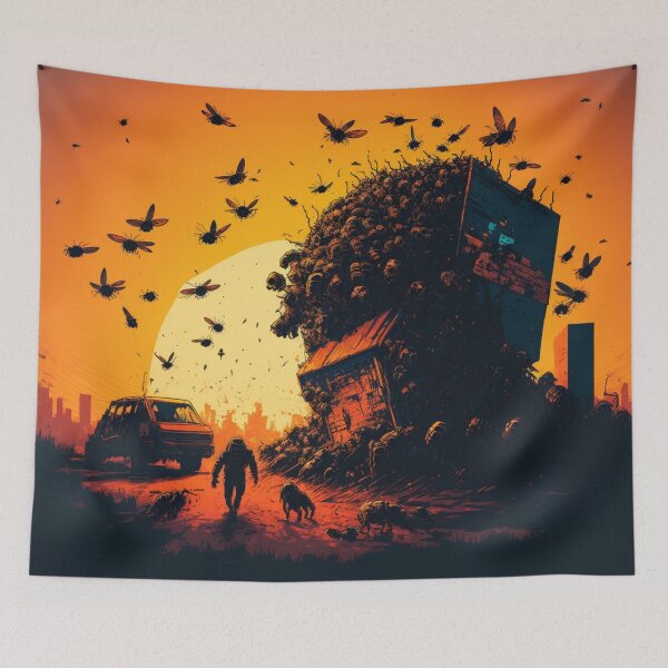 Item preview, Mutated Bee Swarm In Post Apocalyptic Streets designed and sold by Nightarcade.