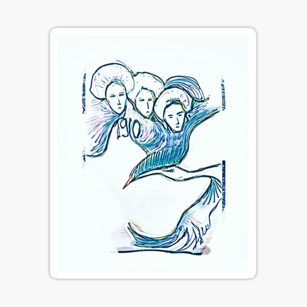 1910 - a drawing of 3 women faces and a crane bird Sticker