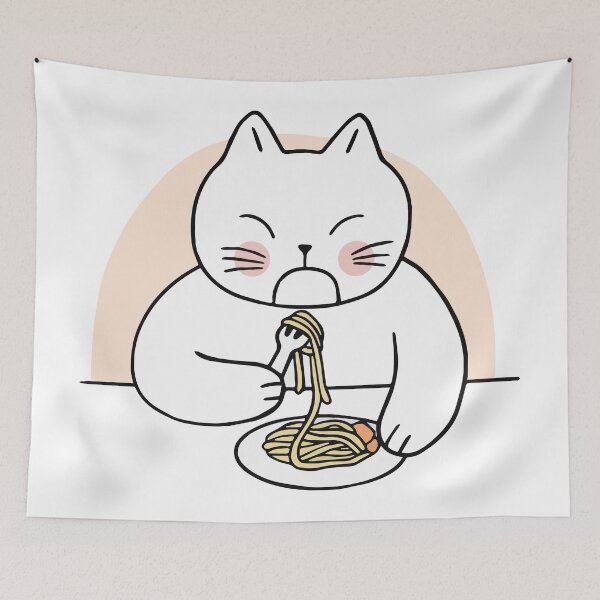 Aperçu de l'œuvre chat qui mange des spaghettis créée et vendue par MooddyyShop.