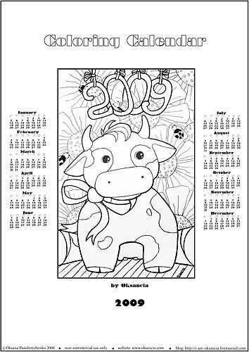 "Free printable coloring calendar 2009" by oksancia | Redbubble
