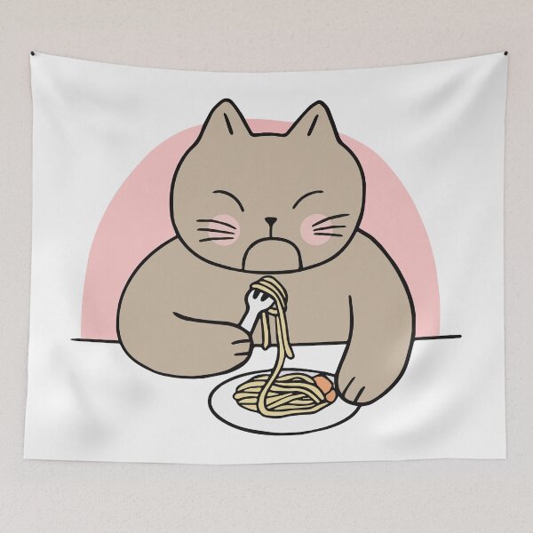 Aperçu de l'œuvre chat qui mange des spaghettis créée et vendue par MooddyyShop.