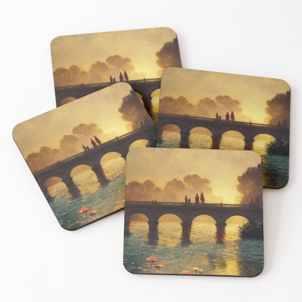 Item preview, Family Standing Over Bridge with Dreamy Idyllic Wild Garden at Golden Hour designed and sold by bryanchvzz.