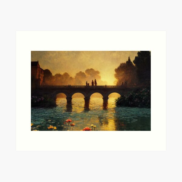 Item preview, Family Standing Over Bridge with Dreamy Idyllic Wild Garden at Golden Hour designed and sold by bryanchvzz.