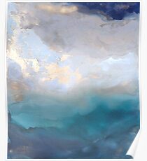 Blue Paint Swirled Print with Gold Accents Poster