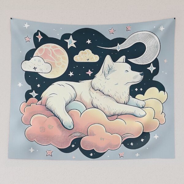 Item preview, A beautiful dog relaxes atop a bed of delicate clouds designed and sold by MSDream Art ✔️.