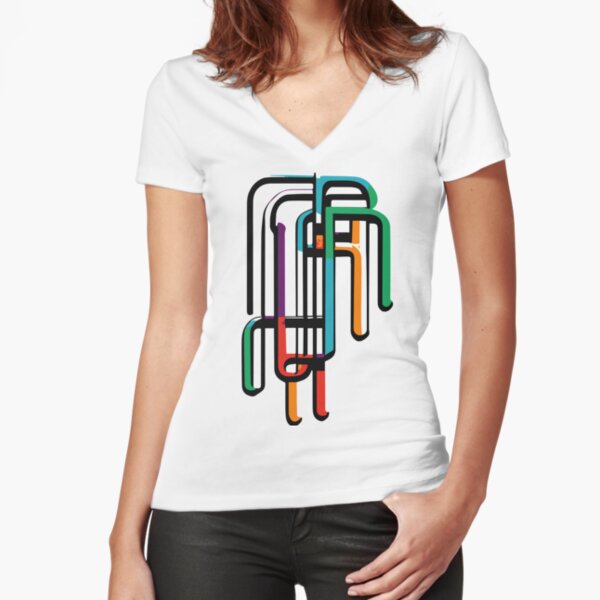 Simple Lines, Minimal, Paperclip Fitted V-Neck T-Shirt