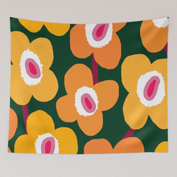 Item preview, Iconic Retro Scandinavian Floral Pattern in Orange and Green designed and sold by Deutschic.