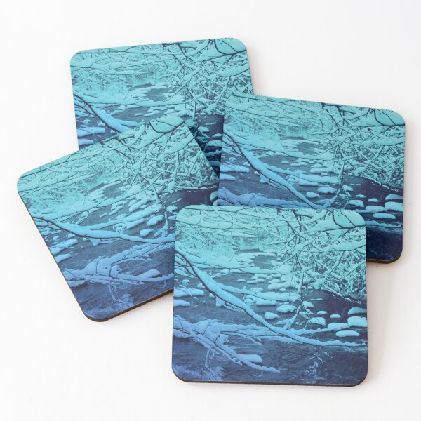 Item preview, Mulet River in winter, Sainte-Adele Quebec, electric blue tones designed and sold by courbebleue.