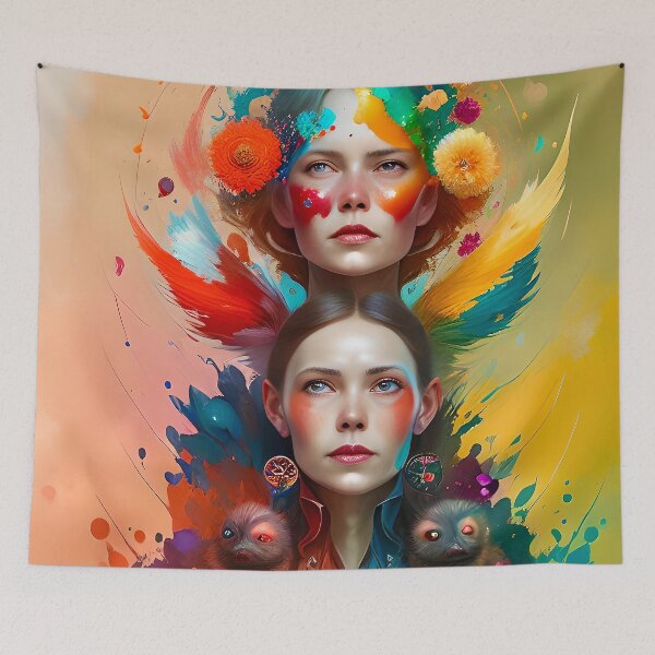 Item preview, Surreal Woman Portrait with Vibrant Colors and Nature Elements designed and sold by artmanikin.