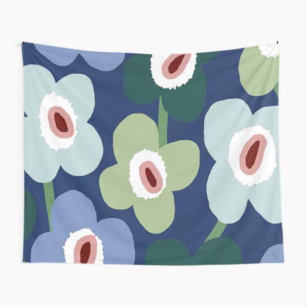 Iconic Retro Scandinavian Floral Pattern in Blue and Green Tapestry