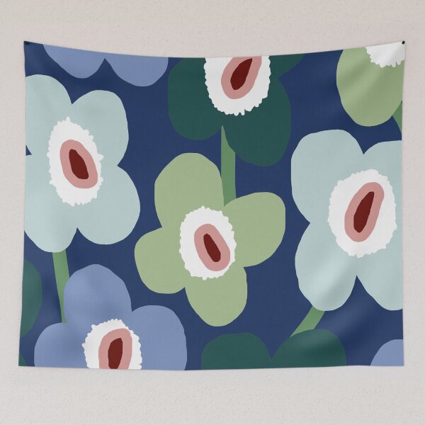 Item preview, Iconic Retro Scandinavian Floral Pattern in Blue and Green designed and sold by Deutschic.
