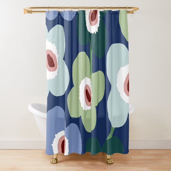 Iconic Retro Scandinavian Floral Pattern in Blue and Green Shower Curtain