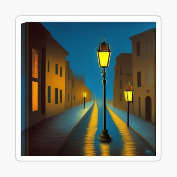 Night, street, lamp, chemist, Meaningless, insipid light. Night, ice, canal ripple, Chemist, streetlamp, street. Sticker