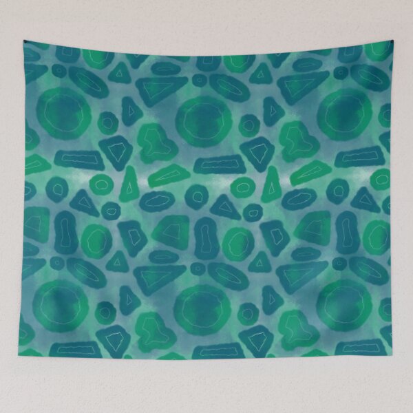 Item preview, Tie and dye Random shapes green blue abstract seamless pattern designed and sold by chuckletuckle.