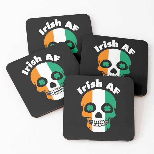 Item preview, Irish AF, Happy St. Paddy's Day, Irish Flag Skull with Four Leaf Clovers designed and sold by GreenCarbon2112.