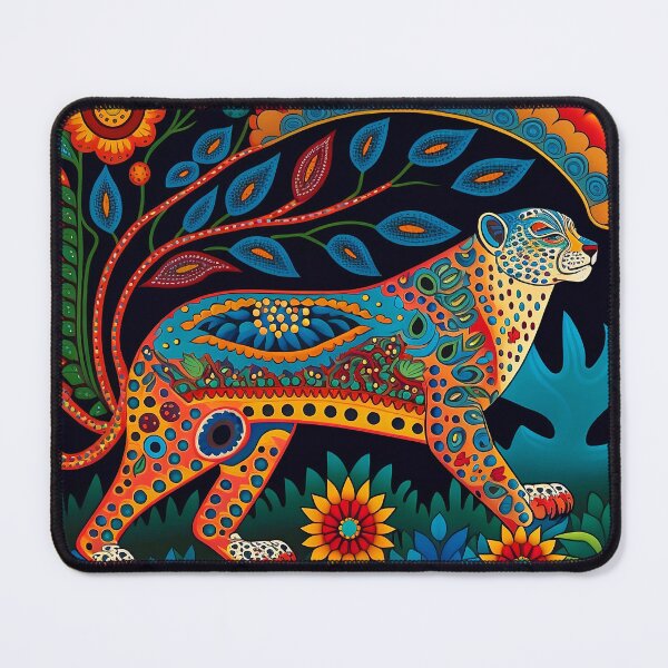 Aperçu de l'œuvre Huichol Jaguar Art Coussin créée et vendue par INFIDEL.