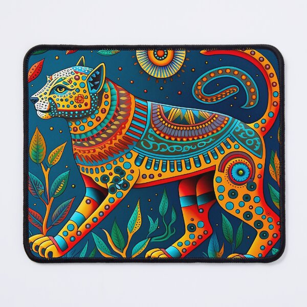 Aperçu de l'œuvre Coussin décoratif à motif Jaguar Huichol créée et vendue par INFIDEL.