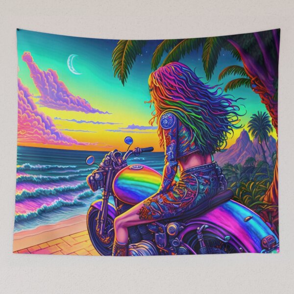 Item preview, Sunset by the sea on a rainbow motorcycle - Inner Freedom 3:2 designed and sold by SpiritRainbow.
