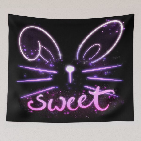 Item preview, sweet bunny, Illustration with neon effect of rabbit silhouette in pink and purple tones. designed and sold by Malogue.