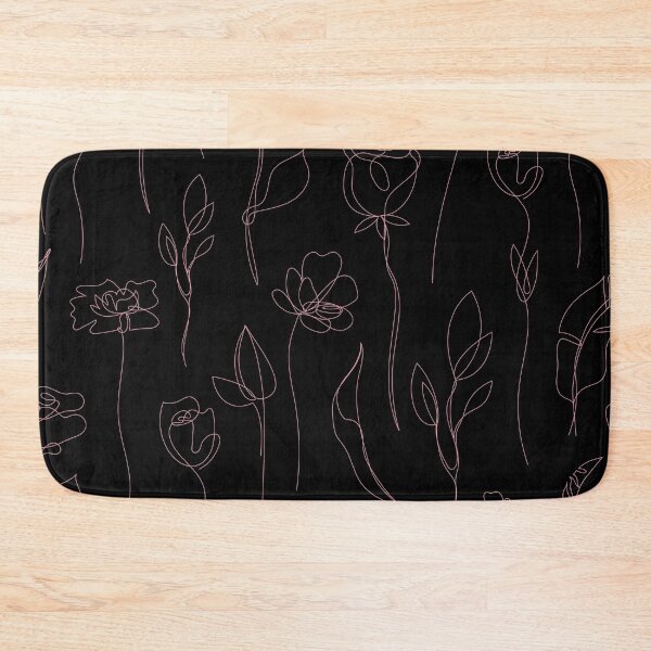 Item preview, pink line art flowers on black background designed and sold by MGuyerArt.
