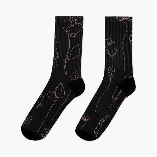 Item preview, pink line art flowers on black background designed and sold by MGuyerArt.