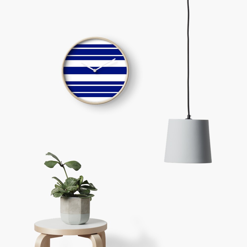 Navy blue and white stripe pattern Clock