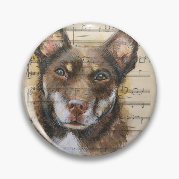 Item preview, kelpie on vintage sheet music red and tan  designed and sold by Jacky Darcy Art.