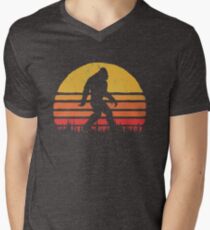 Retro Bigfoot Silhouette Sun Vintage - Believe! Men's V-Neck T-Shirt