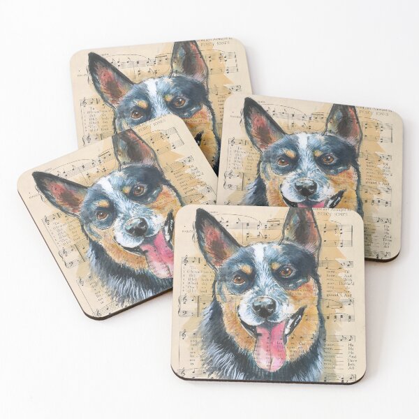 Artikelvorschau, Australian Blue Heeler auf Vintage-Noten entworfen und verkauft von Jacky Darcy Art.