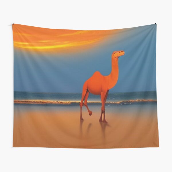 Orange sky, orange sea, orange green, orange camel. Tapestry