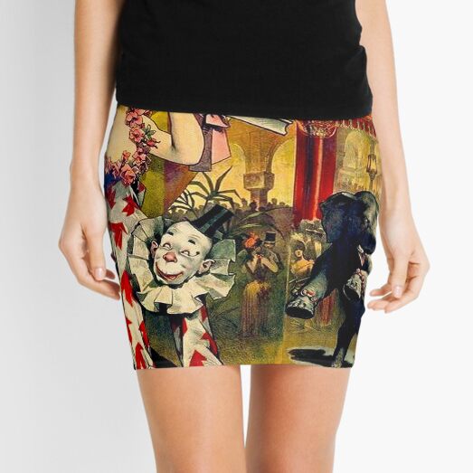 CIRCUS : Vintage 1890 Circus Advertising Print Mini Skirt