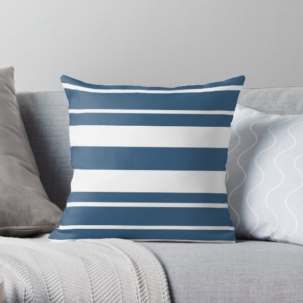 Teal blue and white stripe pattern Throw Pillow