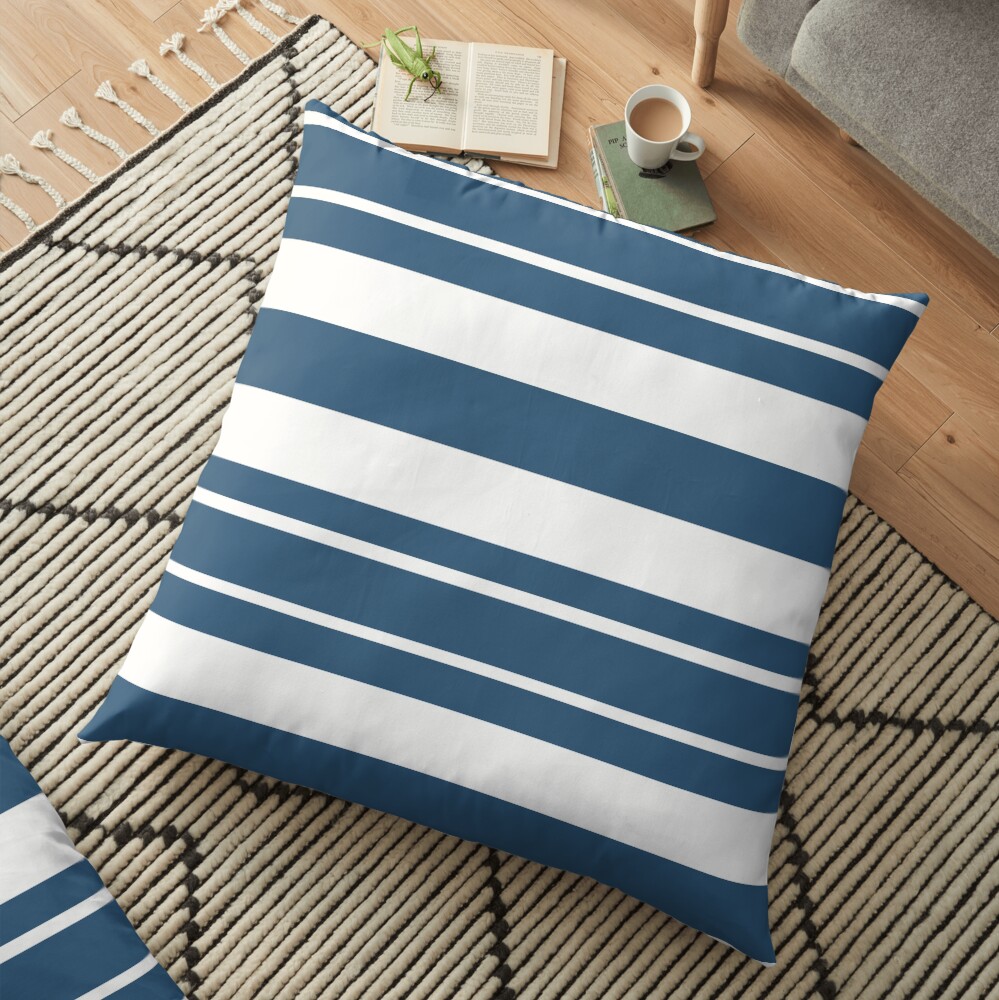 Teal blue and white stripe pattern Floor Pillow