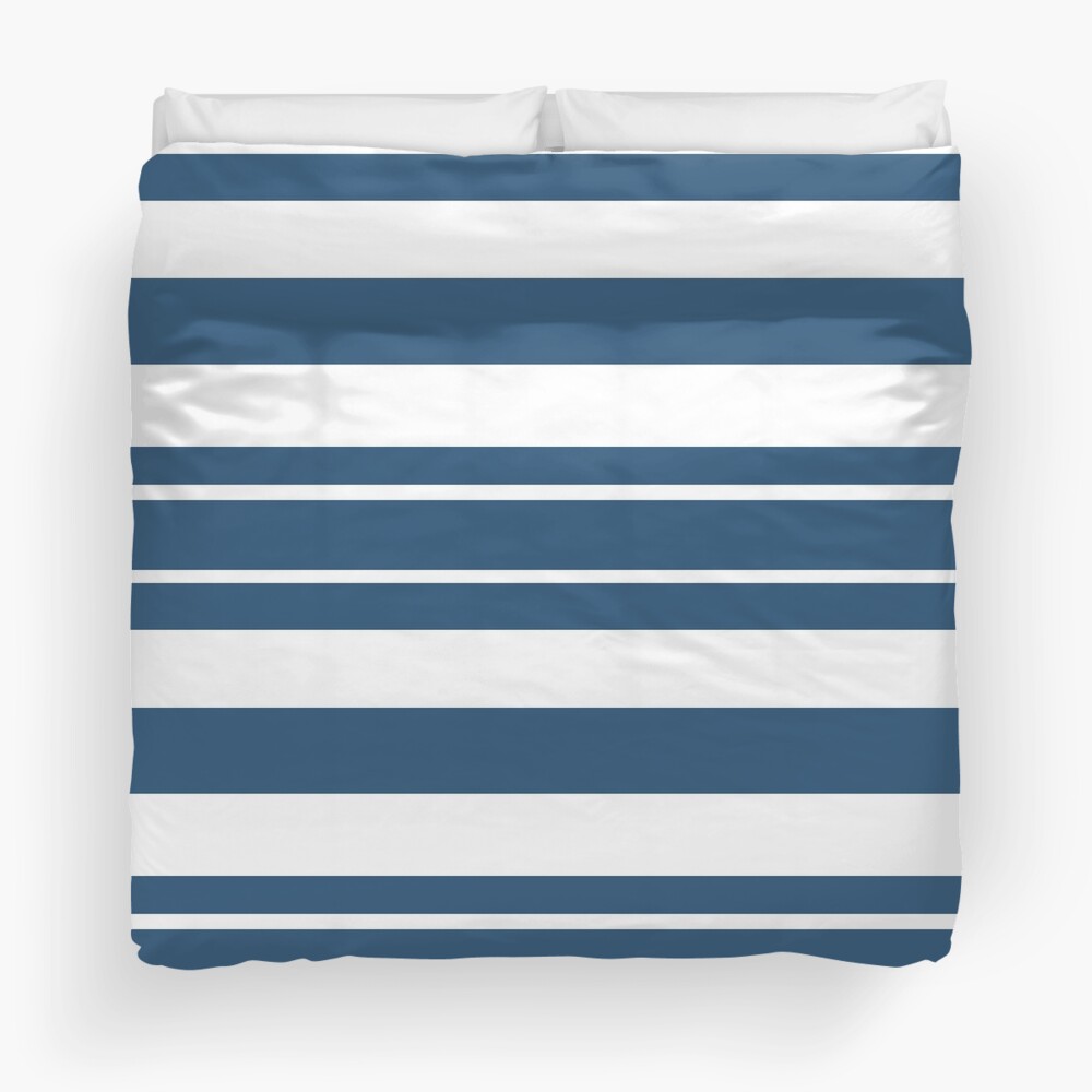 Teal blue and white stripe pattern Duvet Cover