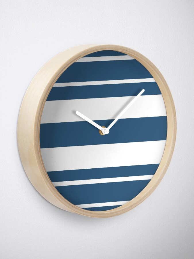 Thumbnail 2 of 4, Clock, Teal blue and white stripe pattern designed and sold by HEVIFineart.
