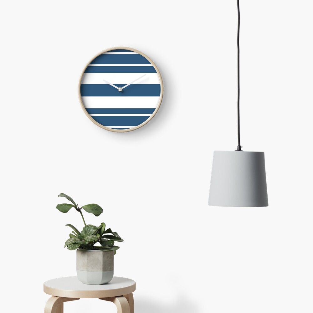 Teal blue and white stripe pattern Clock