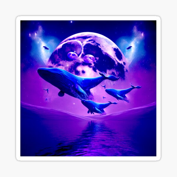 Blue whales flying above the water Sticker