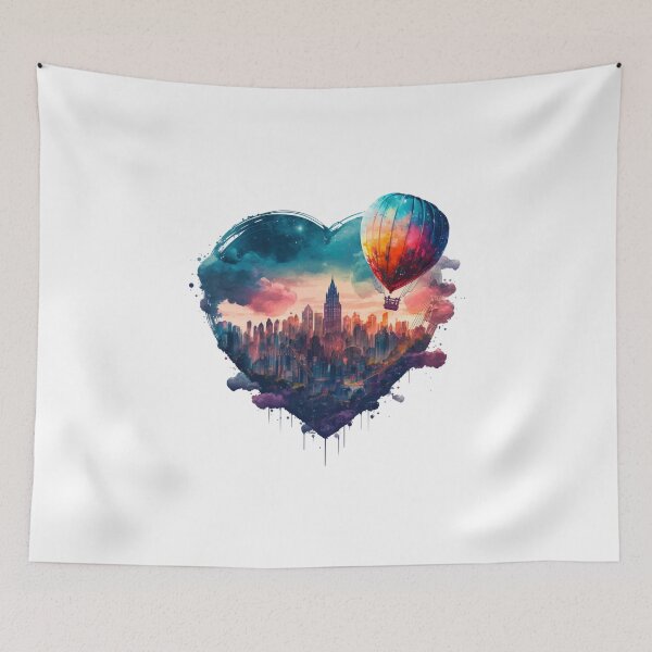 Item preview, Love City Skyline, Aquarelle sereine et vibrante d'une grande ville pleine de rêves et de romance designed and sold by WindCreation.