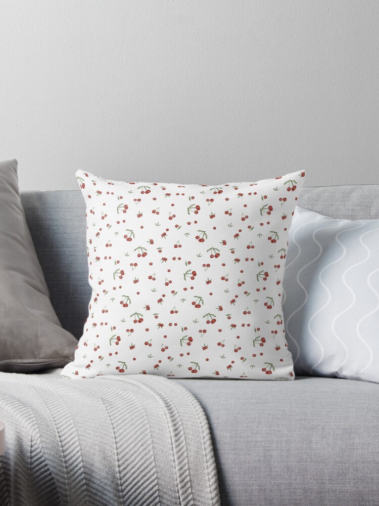 Coquette Cherry Pattern White | Throw Pillow