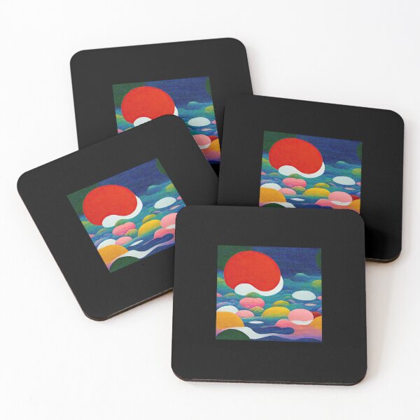Item preview, Happy grassy clouds with a big red sun designed and sold by DESIGNERCATS.