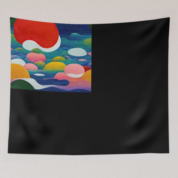 Item preview, Happy grassy clouds with a big red sun designed and sold by DESIGNERCATS.