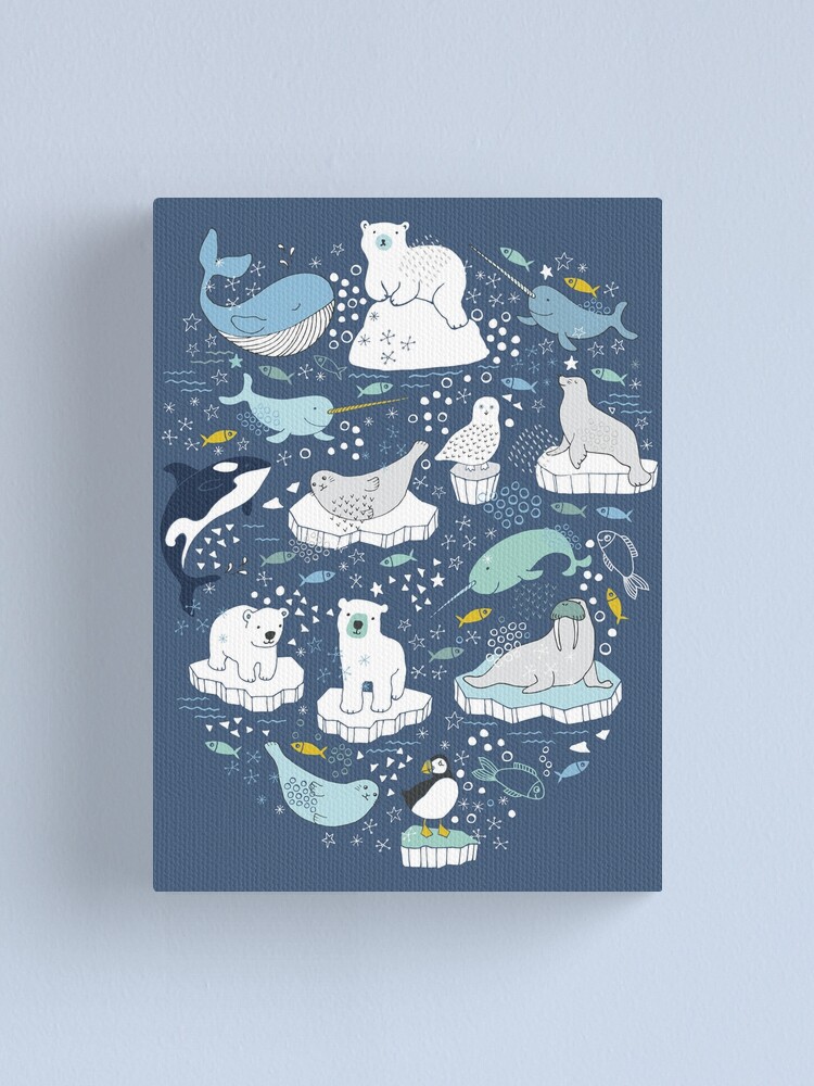 Alternate view of Arctic Animal Icebergs - blue and mustard - Fun Pattern by Cecca Designs Canvas Print