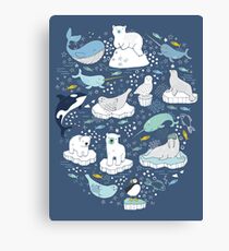 Arctic Animal Icebergs - blue and mustard - Fun Pattern by Cecca Designs Canvas Print