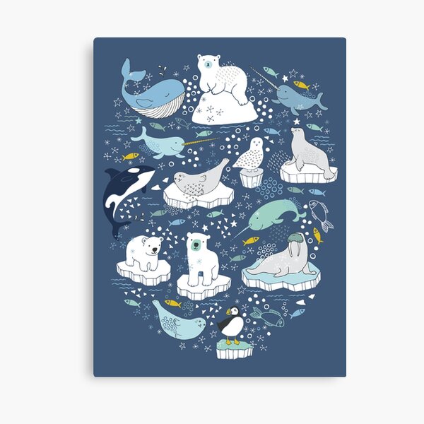 Arctic Animal Icebergs - blue and mustard - Fun Pattern by Cecca Designs Canvas Print