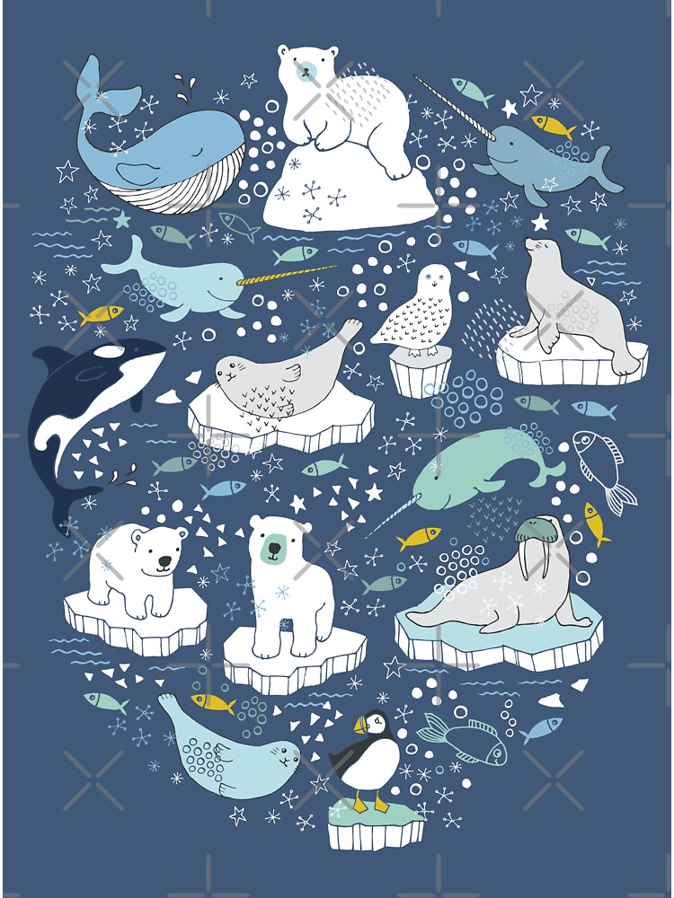 Arctic Animal Icebergs - blue and mustard - Fun Pattern by Cecca Designs by Cecca-Designs