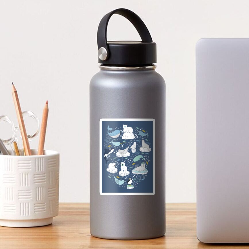 Arctic Animal Icebergs - blue and mustard - Fun Pattern by Cecca Designs Sticker