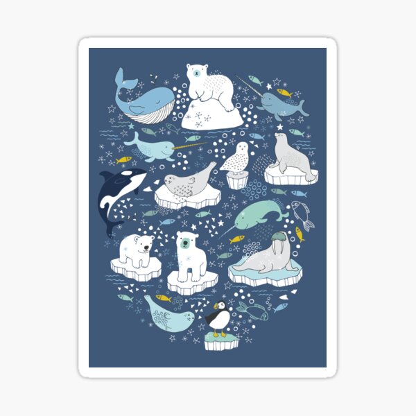 Arctic Animal Icebergs - blue and mustard - Fun Pattern by Cecca Designs Sticker